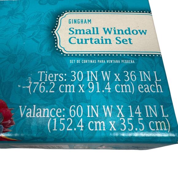 The Pioneer Woman Gingham Small Window Curtain Set 3-Piece Set Teal Lot of 2 - Picture 5 of 7